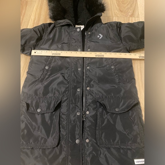 Converse Size XS Puffer Coat Black, W/Faux Fur Rimmed Hood And Pockets - Picture 8 of 13